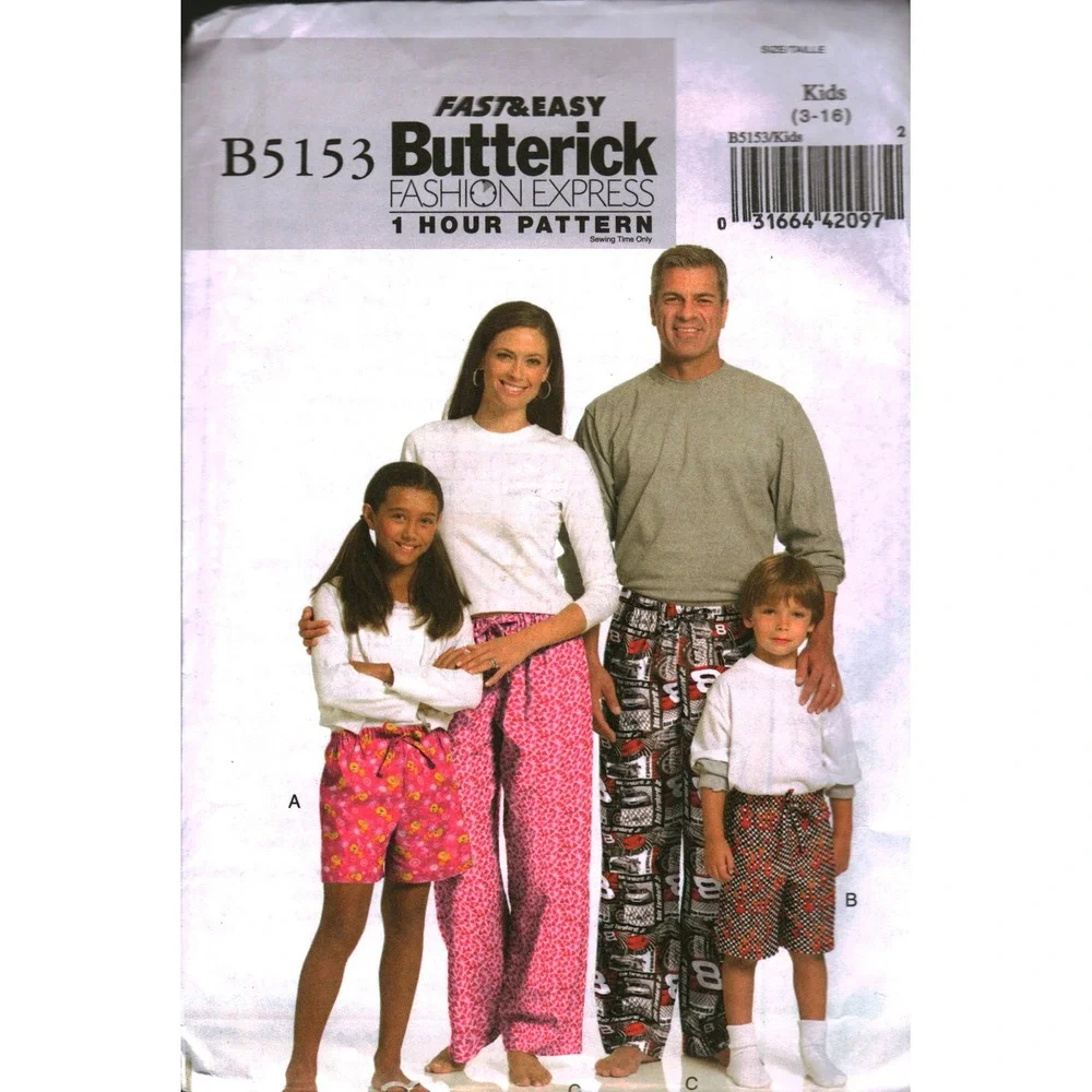 Butterick B5153 Pajama Pants Shorts Sewing Pattern Kids 3-12